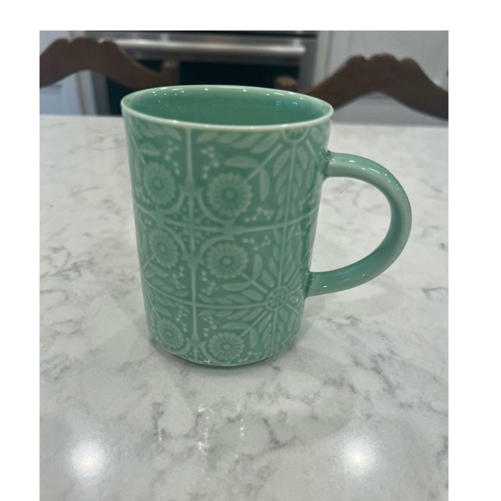 Starbucks Green floral motif Ceramic Mug- 12 oz - beautiful jade color
